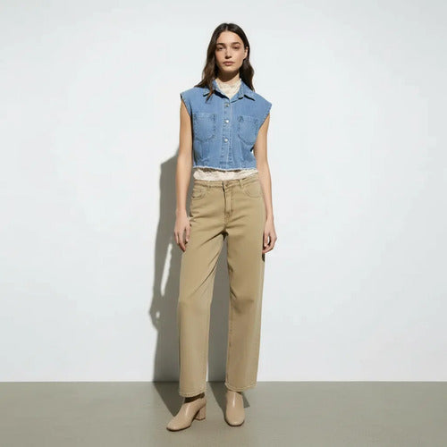 Chaleco De Jean Corto Celeste Lisa L