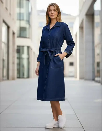 Vestido Camisero De Jean Azul Azul Lisa 6