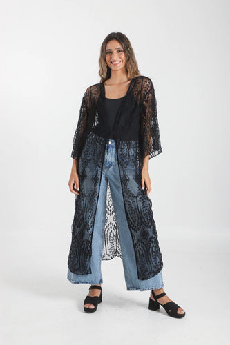 Kimono Boho Largo Amplio Blanco Único