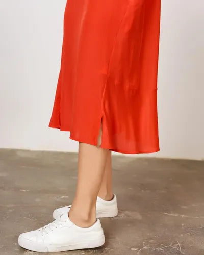 Vestido De Simil Seda Cuello Camisero Verde Liso Único