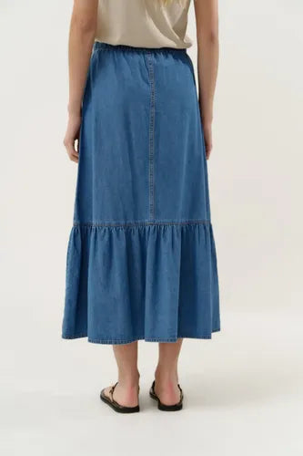 Pollera De Jean Larga Con Volado Modelo Amplio