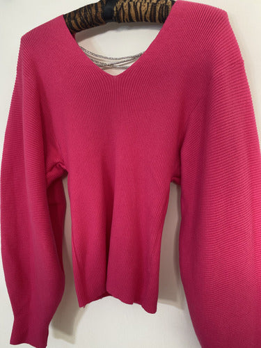 Sweater Tejido Morley Mangas Globo Fucsia Liso Único