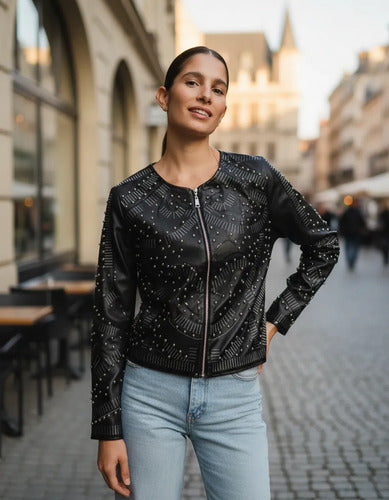 Campera Eco Cuero Importada Negro L Tachas