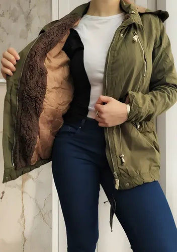 Campera Militar Parka  Forrada Importada  Verde Musgo S Liso