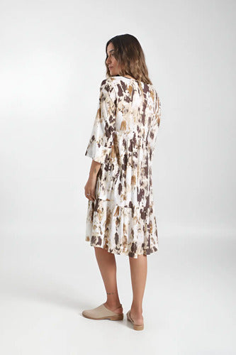 Vestido Manga Larga De India Estampado Modelo Amplio Blanco Con Marrón Manga Corta Estampado M
