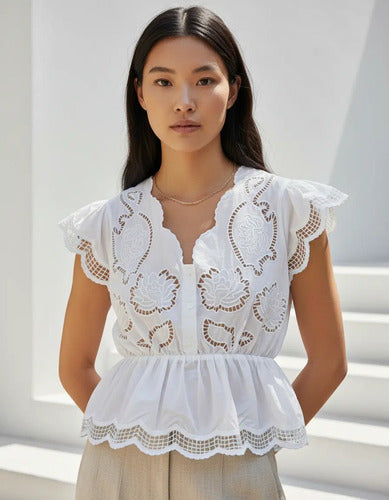 Camisa Broderie Corta Mujer