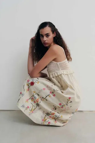 Vestido Crochet Bordado Importado Boho