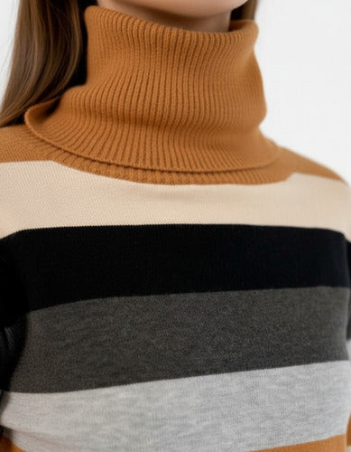 Sweater Tejido Polera Rayada Marrón Claro Unico