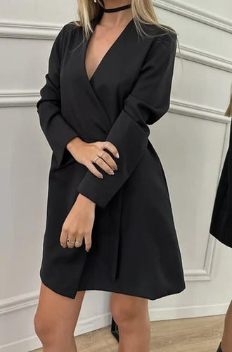 Vestido Cruzado Sastrero Negro Liso 40