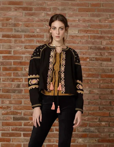 Chaqueta Saco Bordado Importado India Estilo Vars Negro S