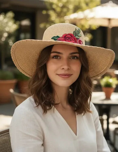 Capelina Sombrero Boho Folk Bordado Importado  Marrón Claro U