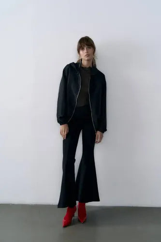 Campera Bomber Rasada Amplia Negro Único Liso
