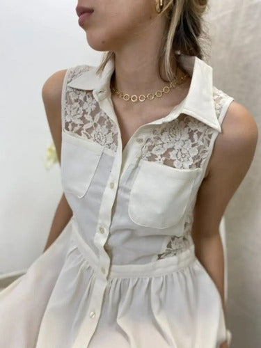 Vestido Solero Encaje Beige M