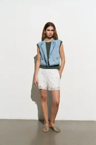 Chaleco De Jean Denim Corto Celeste Liso L