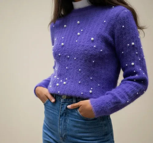 Sweater Tejido Con Perlas Violeta Perlas U
