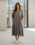 Vestido De Simil Seda Camel Camel Liso Único