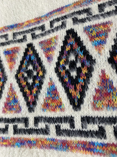 Saco Blanco Con Flecos Importado Talle L Estilo Folk Blanco Geométrico L