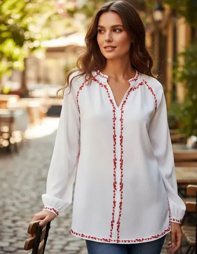 Camisa Blusa India Importada T/rapsodia Bordada Boho Bella Beige Bordado S