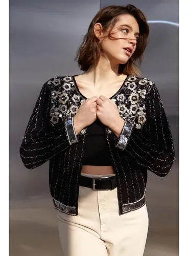 Saco Chaqueta Importada Boho Fiesta Paillettes