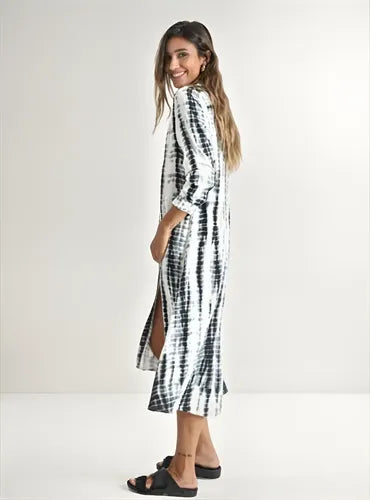 Vestido Largo Estilo Camisero Estampado Boho