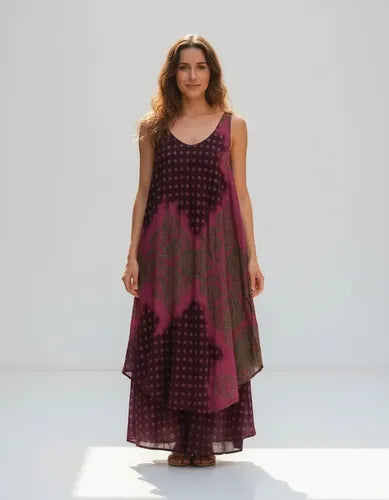 Vestido Hindú Talle Grande Doble Falda Nueva 2da Selección Bordó Estampado Único