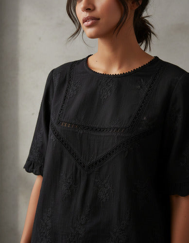 Camisa Blusa Importada Estilo Boho Bordada Negro L