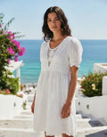 Vestido  Importado Crochet Bordado Boho Blanco Bordado S