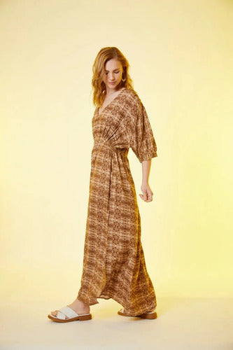 Vestido Largo De India Estampado Boho Marrón Estampado Xl