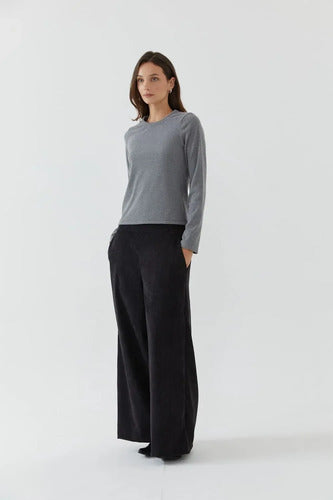 Pantalón Palazzo De Corderoy Modelo Grande Negro Liso Xxl