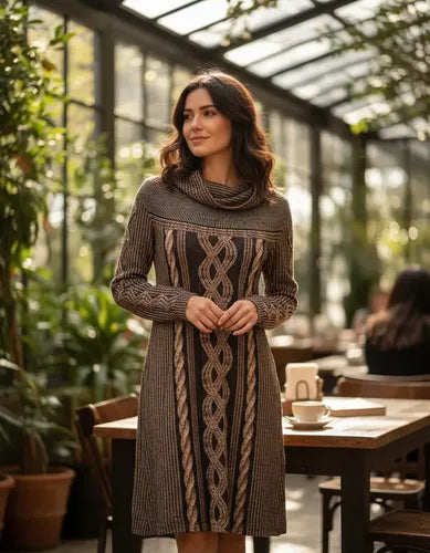 Vestido De Lanilla Estampado Marrón Estampado M