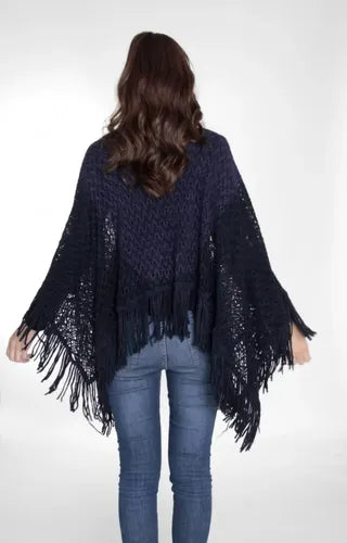 Poncho Ruana Tejido Importado Amplio Xxxl Verde Claro Con Blanco Único
