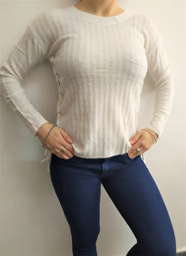 Sweater Basico Importado Blanco Liso Único