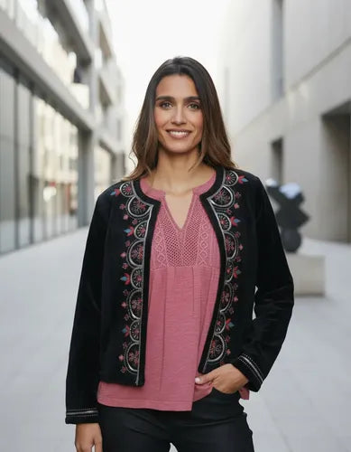 Saco Chiffon Chaqueta Bordada Talle Chico Negro Bordado 36