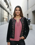 Saco Chiffon Chaqueta Bordada Talle Chico Negro Bordado 36