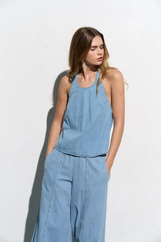 Top De Jean Denim Nuevo 2da Selección Celeste Liso L