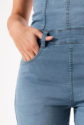 Mono Enterito De Jean Largo Strapless Elastizado