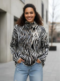 Sweater Pullover Tejido Pelo De Mono Negro Cebra Único