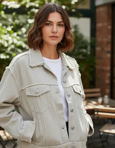 Campera De Gabardina Desflecada Modelo Amplio Beige 42 Lisa