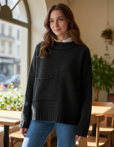 Sweater Tejido Con Bolsillo Oversize Amplio