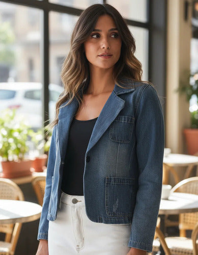 Saco De Jean Blazer Denim Importado  Azul 2 Xl Liso
