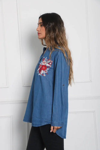 Camisa De Jean Bordada Importada Amplia