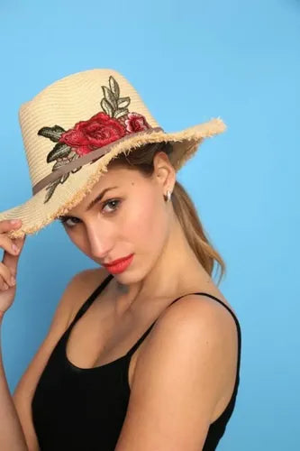 Gorro Sombrero Boho Bordado Importado  Marrón Claro U