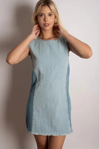 Vestido Jean Sin Mangas Denim Bicolor Celeste S