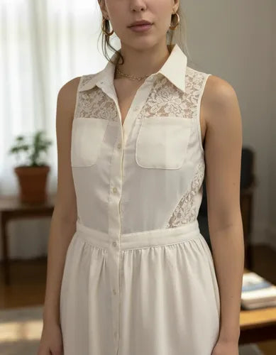 Vestido Solero Encaje Beige M
