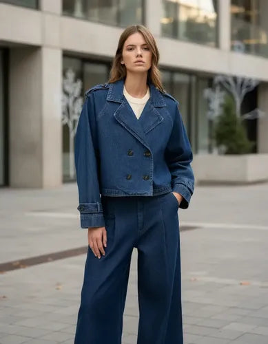 Campera De Jean Oversize Corta Azul Único Liso