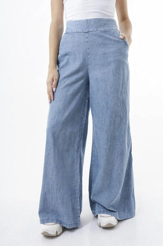 Pantalón Jean Amplio Palazzo Denim Nuevo 2da Selección Celeste Liso M