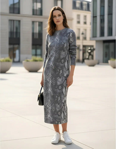 Vestido Largo De Diseño Al Cuerpo Reptil Gris Reptil S