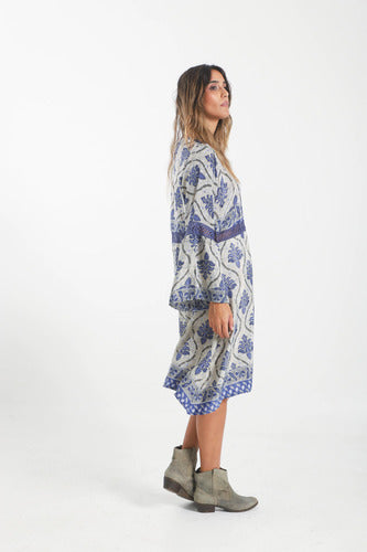 Vestido De Seda Hindú Y Puntilla Mangas Oxford Midi