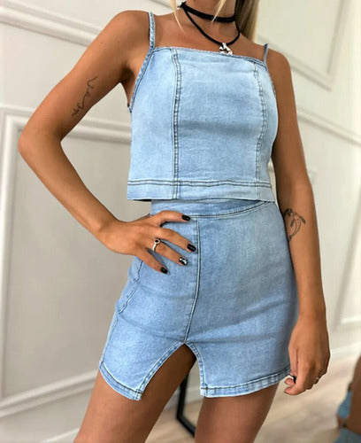 Falda Mini Pollera Denim Elastizada