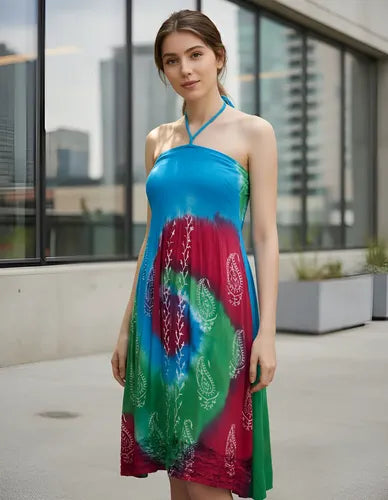 Vestido Solero Batik Importado Hippie Chic  Rayon Verde Batik L